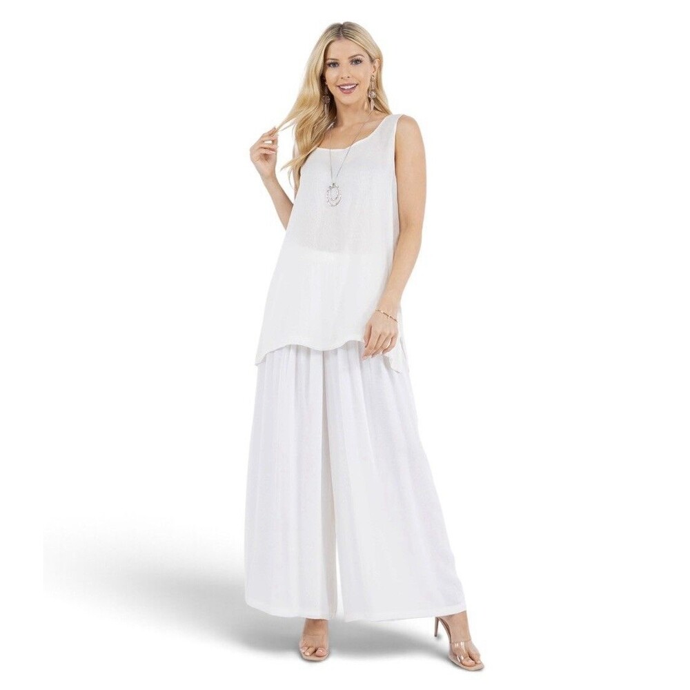 NWT Sterling Styles Ivory White Georgette Double Layer Tank Top One Size NEW $55